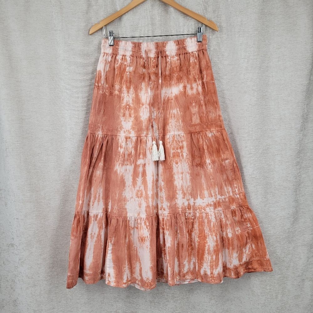New Directions Bohemian Tie-Dye Maxi Skirt Rust